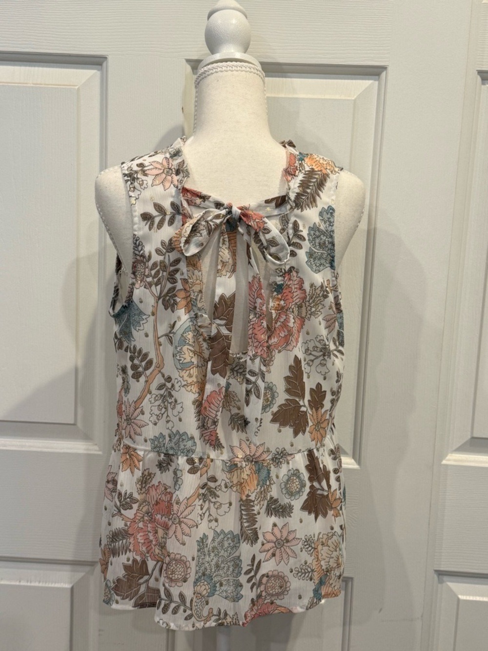 LOFT Floral Sleeveless Blouse Size S Sheer Peplum Boho Romantic Top - Picture 6 of 8